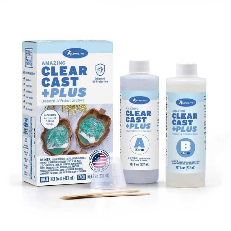 Alumilite Amazing Clear Cast Plus Epoxy Resin Kit for Making and Molding, UV, Plastic Coating, Casting for Countertops, Cups, Tumblers, High-Gloss, Glass Finish - 16 oz (8 oz Part A + 8 oz Part B) - Image 1